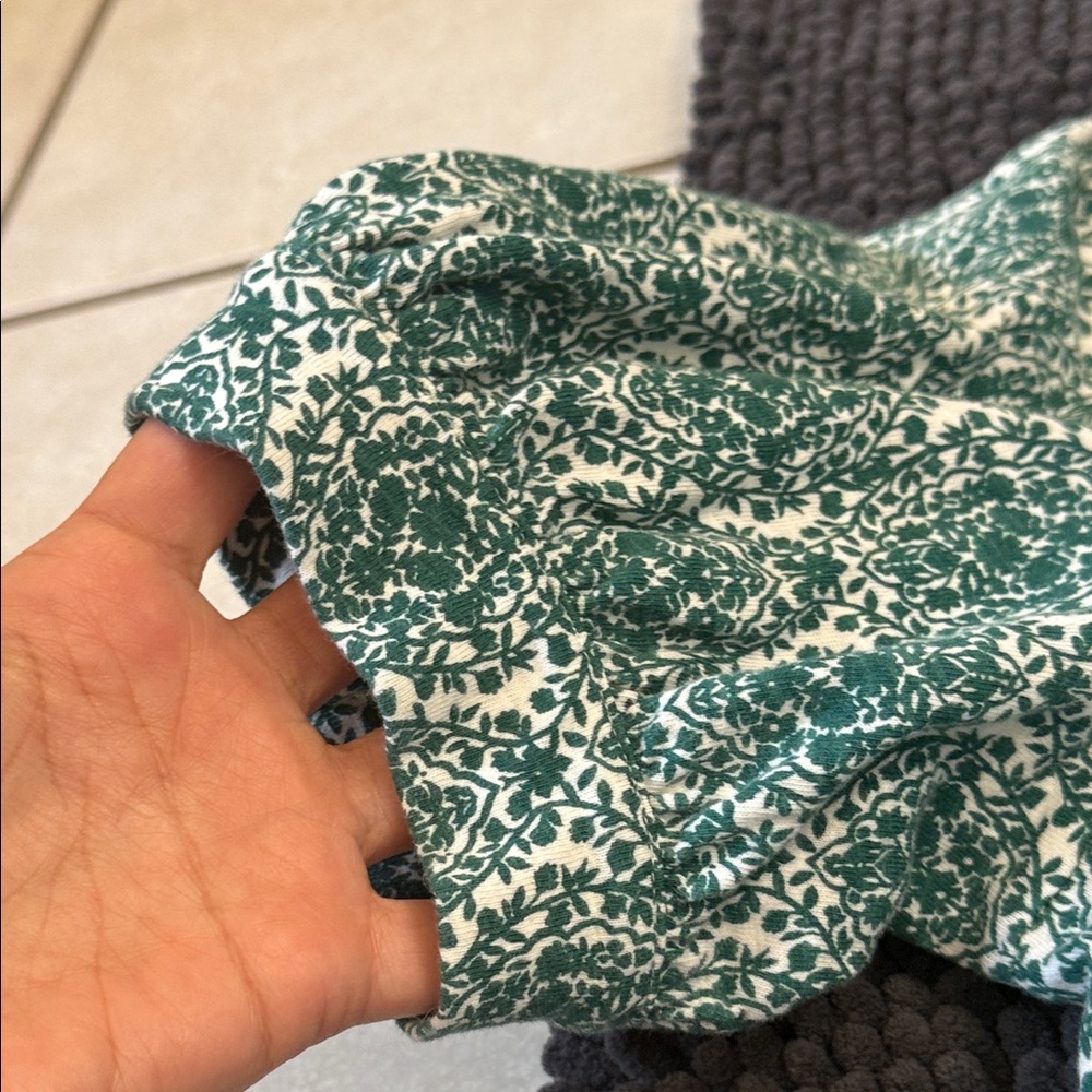 Boden Green Printed V-Neck Mini Dress with Puff Sleeves - Picture 7 of 7